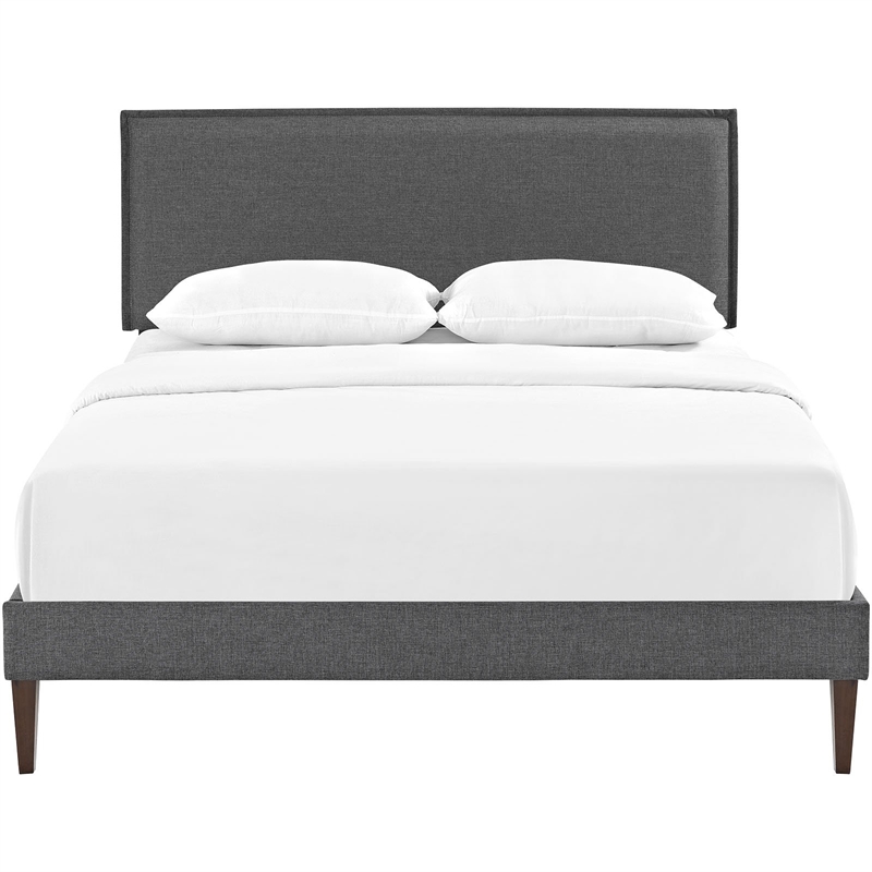 Maklaine Contemporary Fabric Upholstered Full Platform Bed in Gray