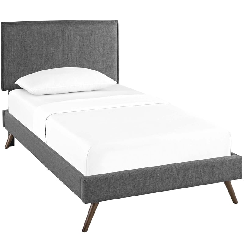Maklaine Contemporary Polyester Upholstered Queen Platform Bed in Gray