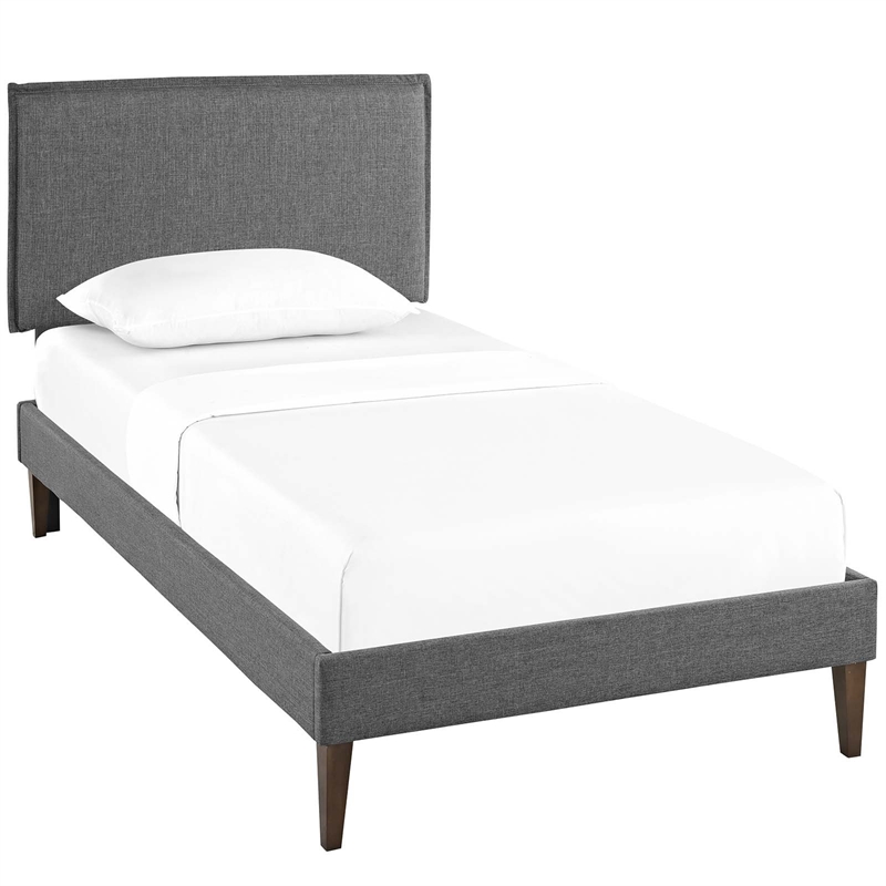 Maklaine Contemporary Fabric Upholstered Twin Platform Bed in Gray