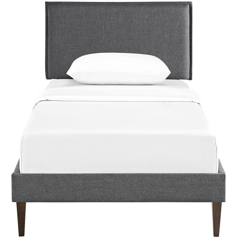 Maklaine Contemporary Fabric Upholstered Twin Platform Bed in Gray