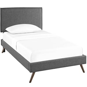 Maklaine Contemporary Polyester Upholstered Twin Platform Bed in Gray