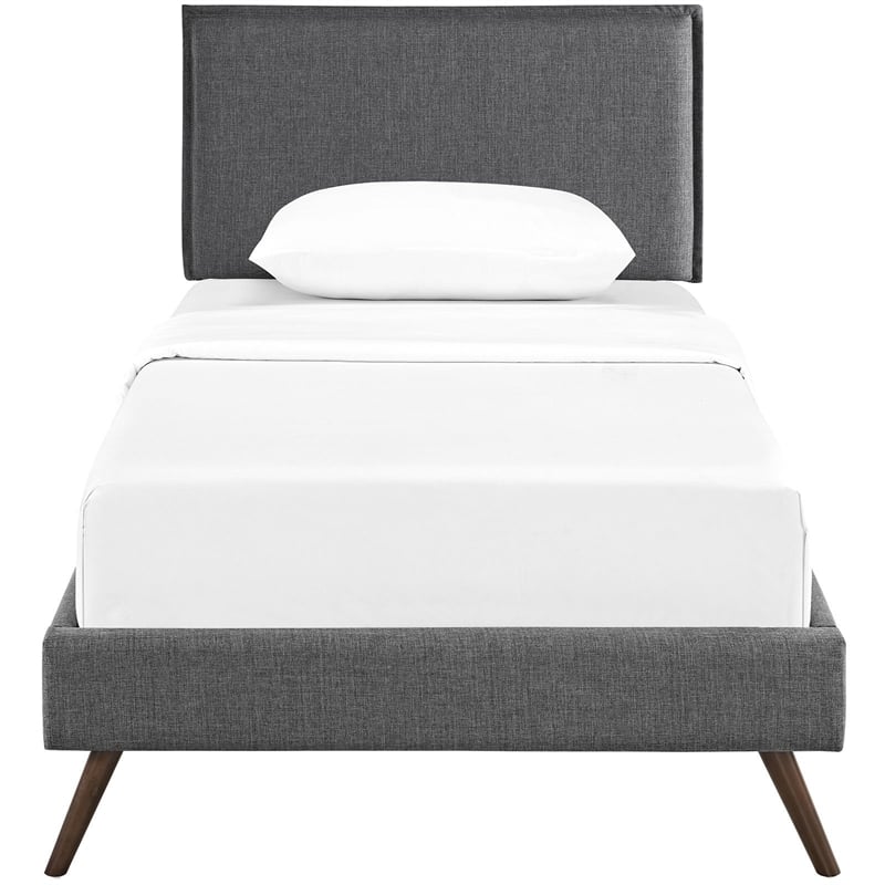 Maklaine Contemporary Polyester Upholstered Twin Platform Bed in Gray
