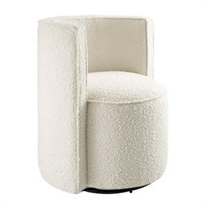 Maklaine Modern Boucle Fabric and Iron Swivel Chair in Ivory
