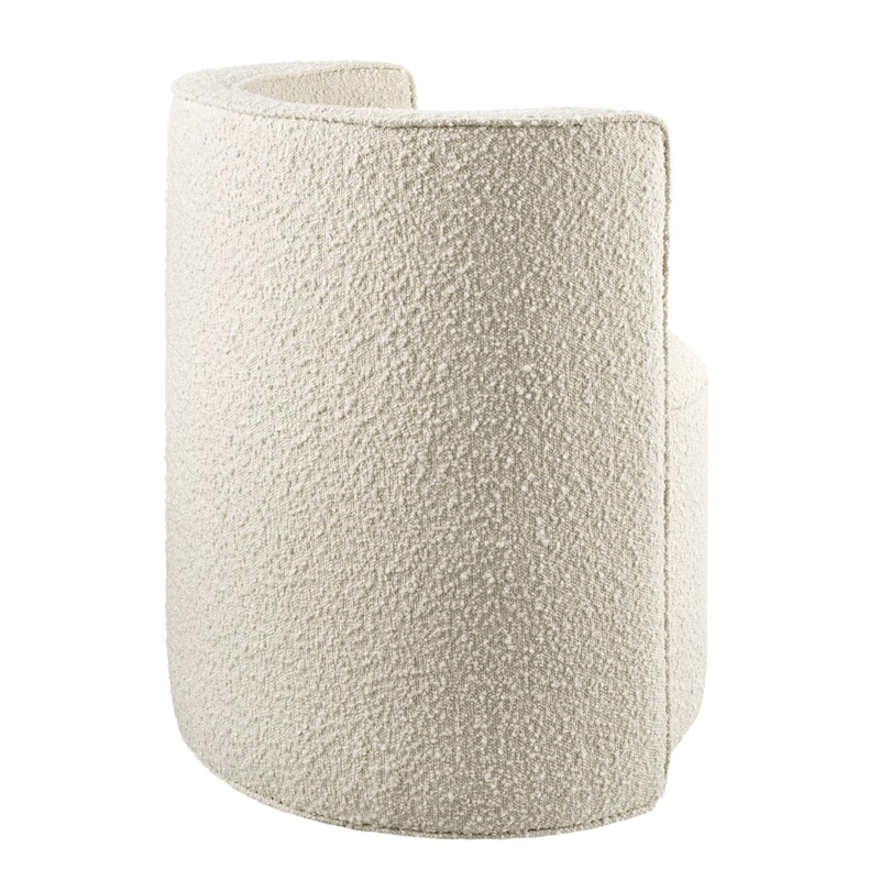 Maklaine Modern Boucle Fabric and Iron Swivel Chair in Ivory