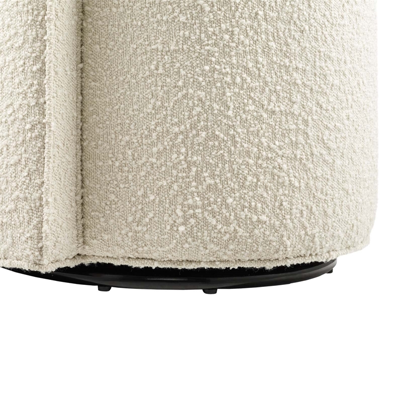 Maklaine Modern Boucle Fabric and Iron Swivel Chair in Ivory
