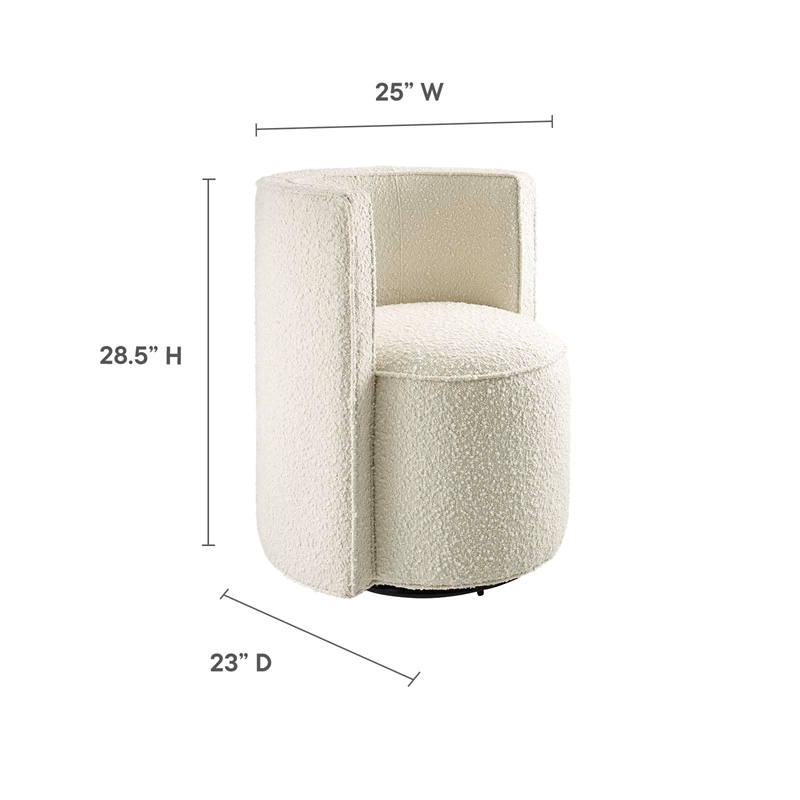 Maklaine Modern Boucle Fabric and Iron Swivel Chair in Ivory