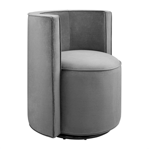 Maklaine Performance Velvet Fabric and Iron Swivel Chair in Gray