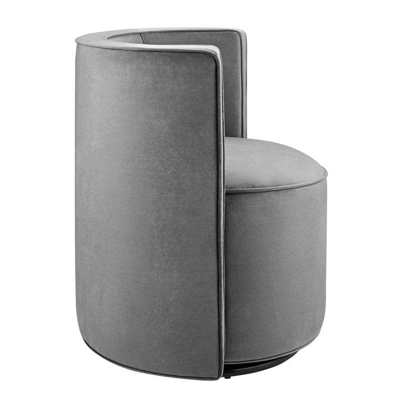 Maklaine Performance Velvet Fabric and Iron Swivel Chair in Gray