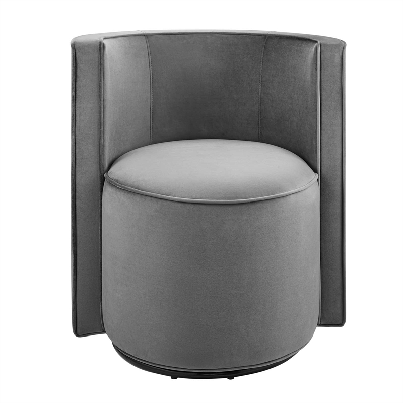 Maklaine Performance Velvet Fabric and Iron Swivel Chair in Gray