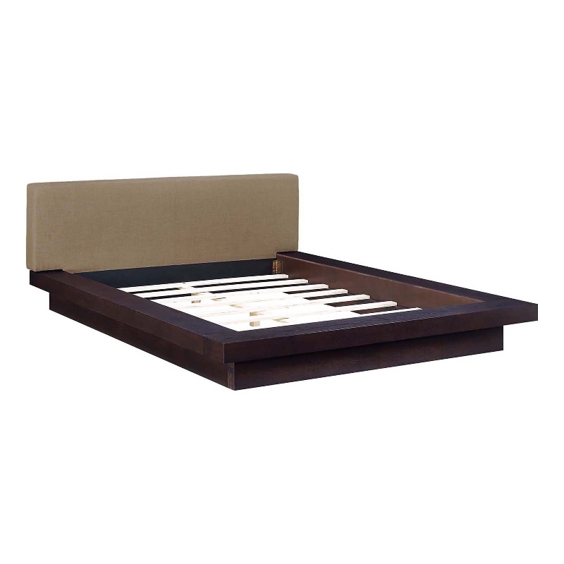 Maklaine Queen Wood Polyester Fabric Platform Bed in Cappuccino/Latte