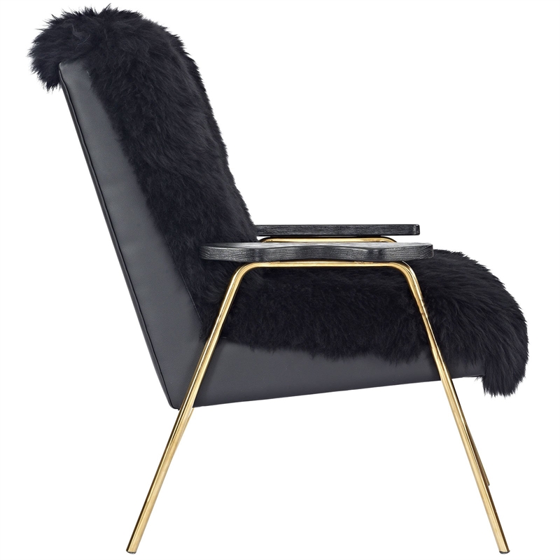 Maklaine Modern / Contemporary Wool Arm Chair in Black Finish