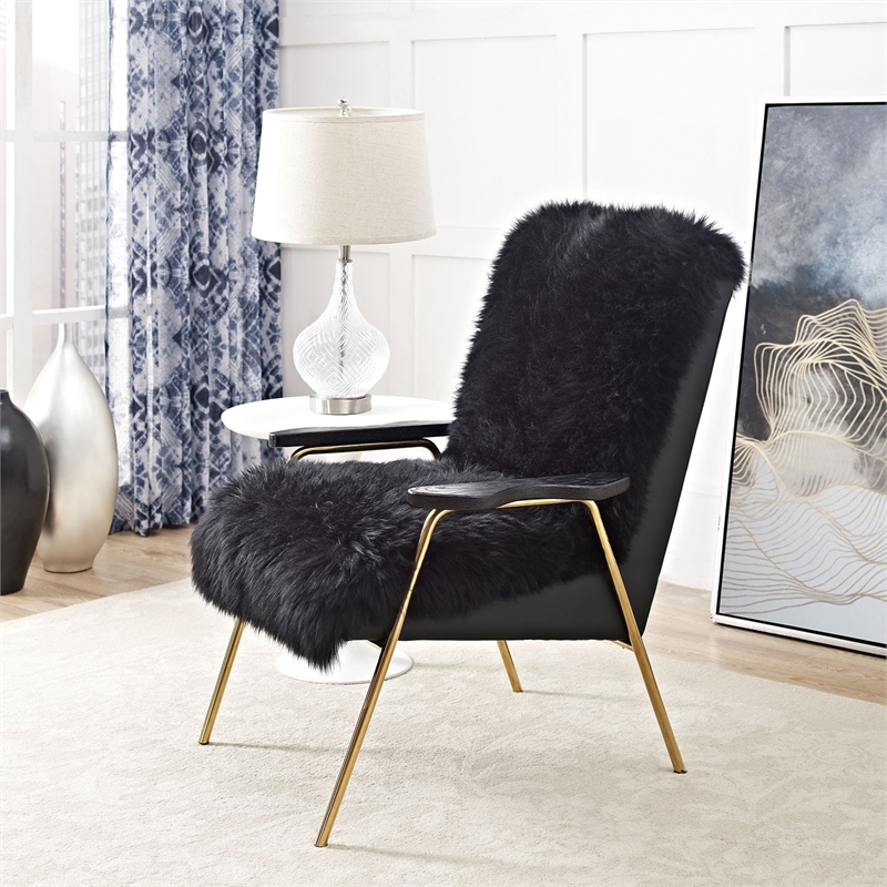 Maklaine Modern / Contemporary Wool Arm Chair in Black Finish