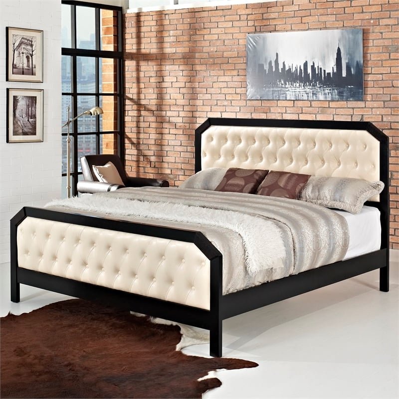Maklaine Modern / Contemporary Tuffted Button Queen Bed in Black