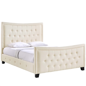 Maklaine Contemporary Solid wood and Plywood Frame Queen Bed in Ivory