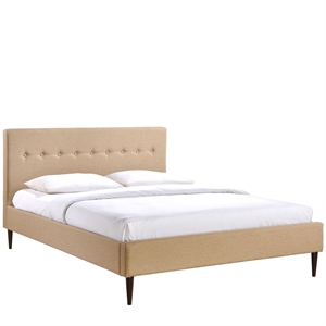 Maklaine Contemporary Solid Wood and Plywood frame Queen Bed in Ivory