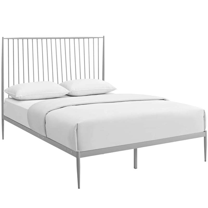 Maklaine Contemporary Farmhouse Metal Queen Platform Bed in Gray