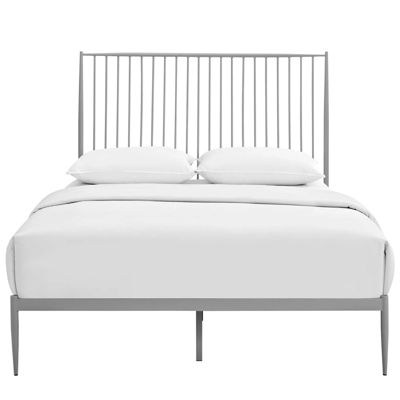 Maklaine Contemporary Farmhouse Metal Queen Platform Bed in Gray