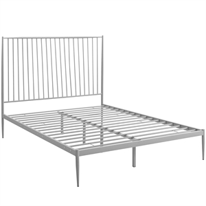 Maklaine Contemporary Farmhouse Metal Queen Platform Bed in Gray