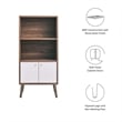 Maklaine Particleboard Laminate Display Cabinet Bookshelf in Walnut/White