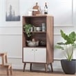 Maklaine Particleboard Laminate Display Cabinet Bookshelf in Walnut/White