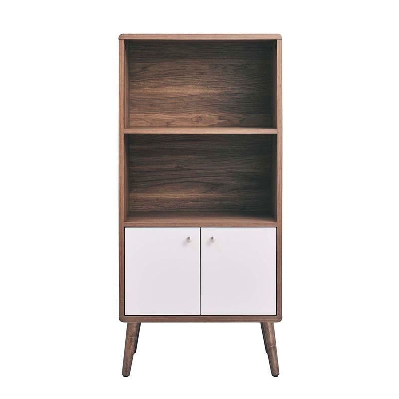 Maklaine Particleboard Laminate Display Cabinet Bookshelf in Walnut/White