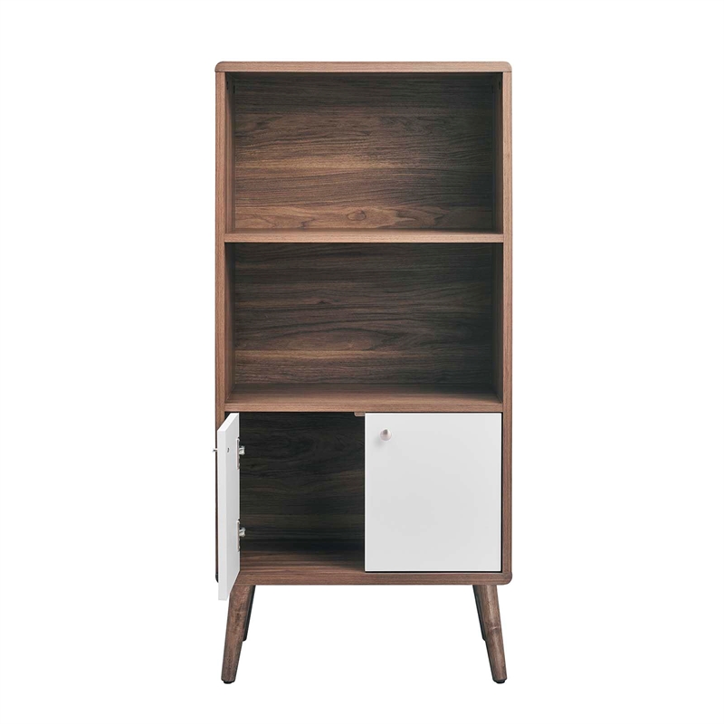 Maklaine Particleboard Laminate Display Cabinet Bookshelf in Walnut/White