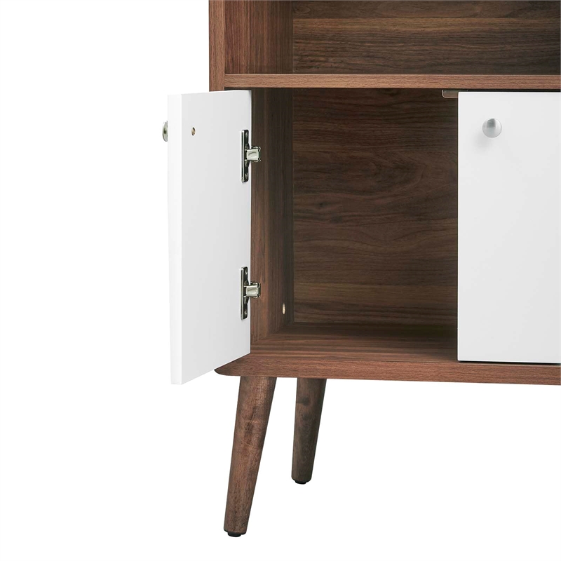 Maklaine Particleboard Laminate Display Cabinet Bookshelf in Walnut/White