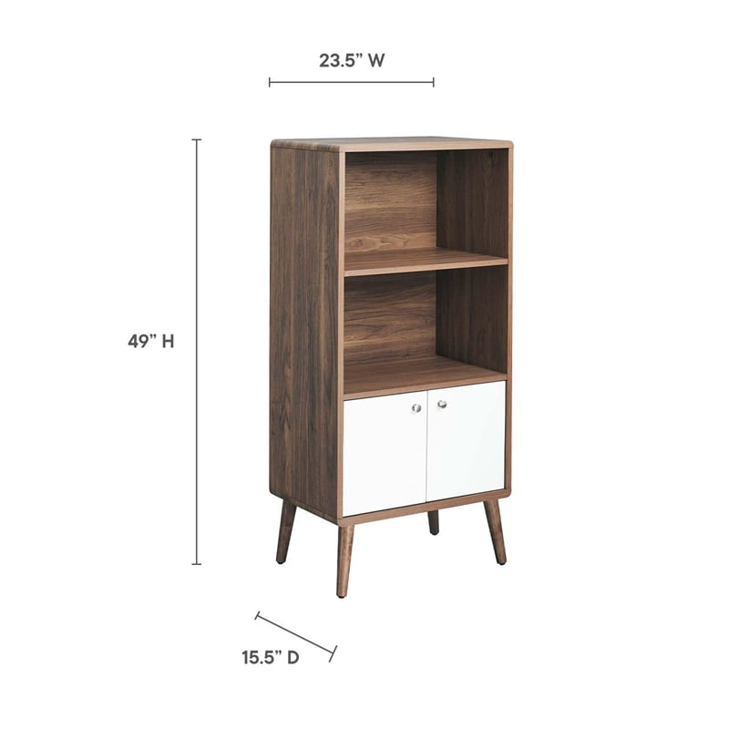 Maklaine Particleboard Laminate Display Cabinet Bookshelf in Walnut/White