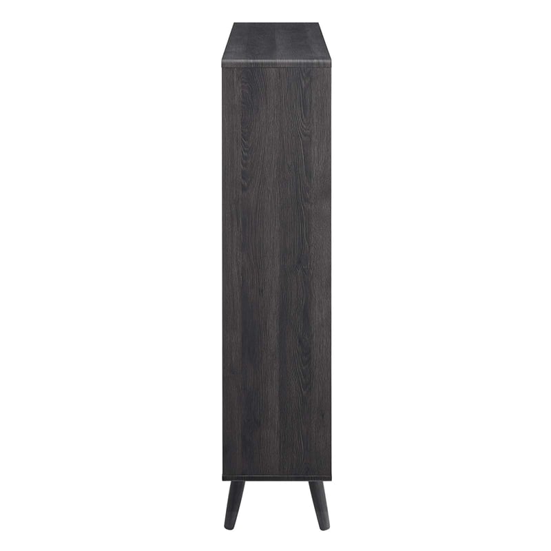 Maklaine 7-Shelf Wood Bookcase with Splayed Dowel Legs in Charcoal