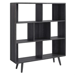 Maklaine 7-Shelf Wood Bookcase with Splayed Dowel Legs in Charcoal