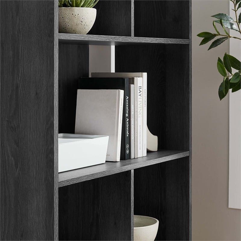 Maklaine 5-Shelf Wood Bookcase with Splayed Dowel Legs in Charcoal