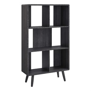 Maklaine 5-Shelf Wood Bookcase with Splayed Dowel Legs in Charcoal