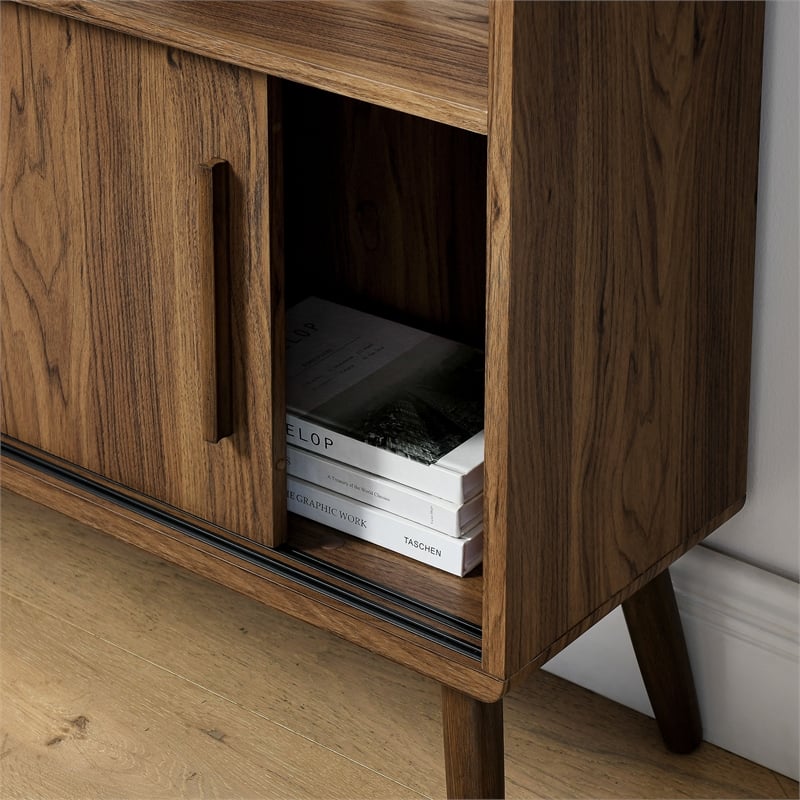 Maklaine Modern / Contemporary Bookcase with Sliding Doors in Walnut