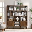 Maklaine Modern / Contemporary Bookcase with Sliding Doors in Walnut