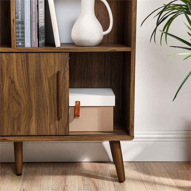 Maklaine Modern / Contemporary Bookcase with Sliding Doors in Walnut