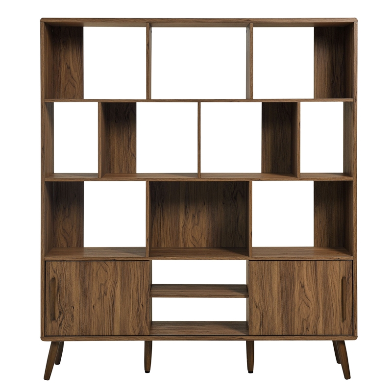 Maklaine Modern / Contemporary Bookcase with Sliding Doors in Walnut