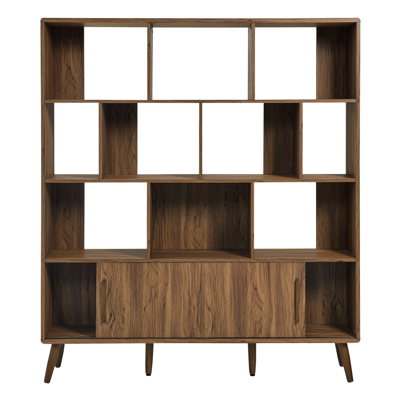 Maklaine Modern / Contemporary Bookcase with Sliding Doors in Walnut