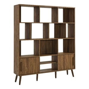 Maklaine Modern / Contemporary Bookcase with Sliding Doors in Walnut