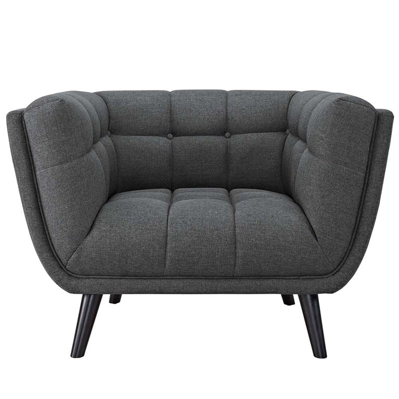 Maklaine Tufted Fabric Upholstered Armchair in Gray & Black (Set of 2)