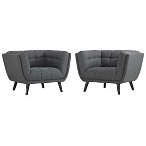 Maklaine Tufted Fabric Upholstered Armchair in Gray & Black (Set of 2)