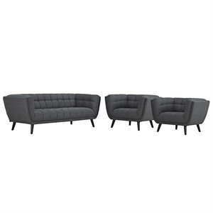Maklaine 3-Piece Chic Luxe Modern Fabric Upholstered Sofa Set in Gray