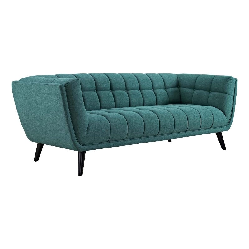 Maklaine Modern Upholstered Polyester Fabric Sofa in Teal Blue