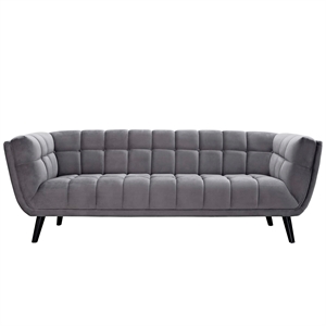Maklaine Contemporary Performance Velvet Sofa in Gray Finish