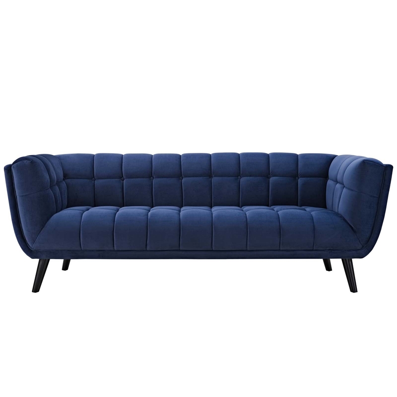 Maklaine Contemporary Performance Velvet Sofa in Navy Finish