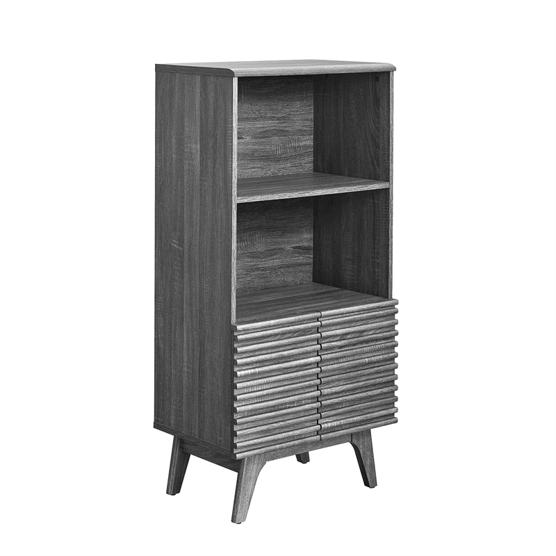 Maklaine Particleboard and Laminate Display Cabinet Bookshelf in Charcoal
