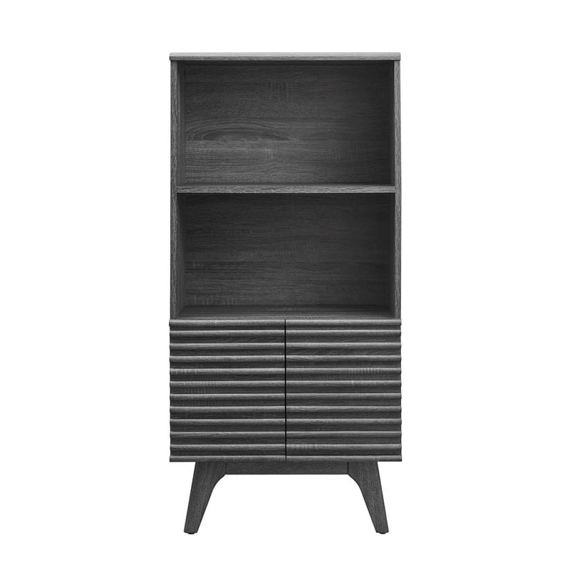 Maklaine Particleboard and Laminate Display Cabinet Bookshelf in Charcoal
