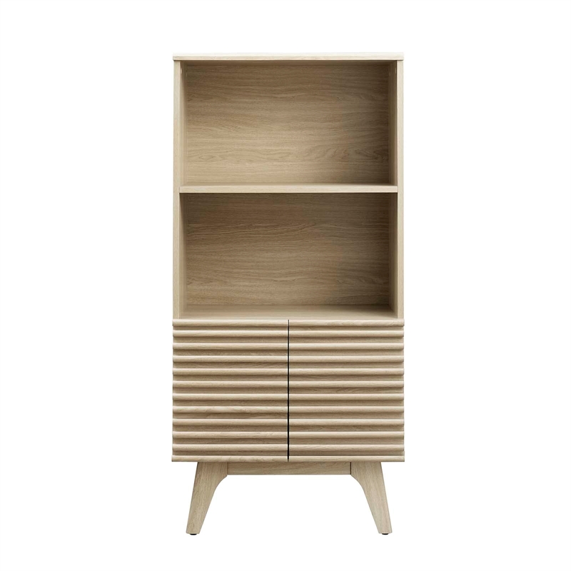 Maklaine Particleboard and Laminate Display Cabinet Bookshelf in Oak