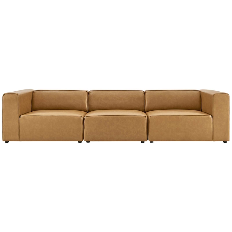 Maklaine Contemporary 3-Piece Faux Leather Sectional Sofa in Tan