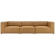 Maklaine Contemporary 3-Piece Faux Leather Sectional Sofa in Tan
