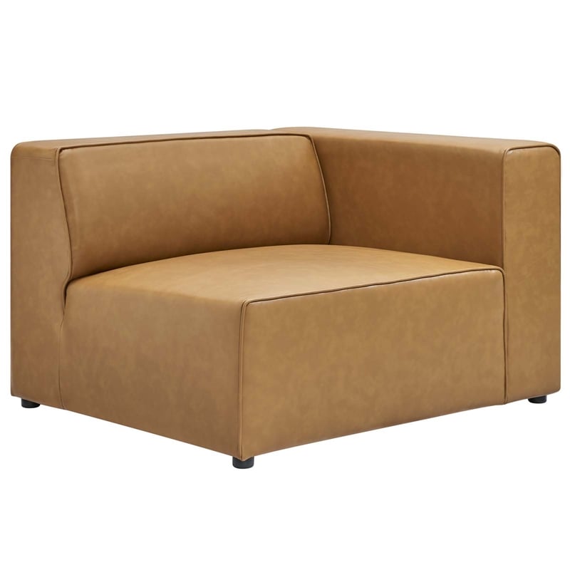 Maklaine Contemporary 3-Piece Faux Leather Sectional Sofa in Tan